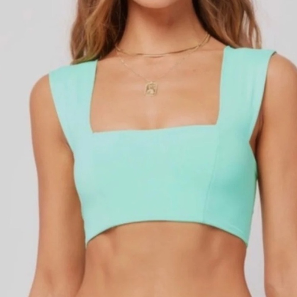 L*Space SPACE Ribbed Teal Bralette Top  Deep V Lounge/Yoga – Women’s‎ L